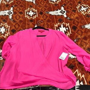 Jennifer Lopez Pink Wrap Blouse with 3/4 Sleeves